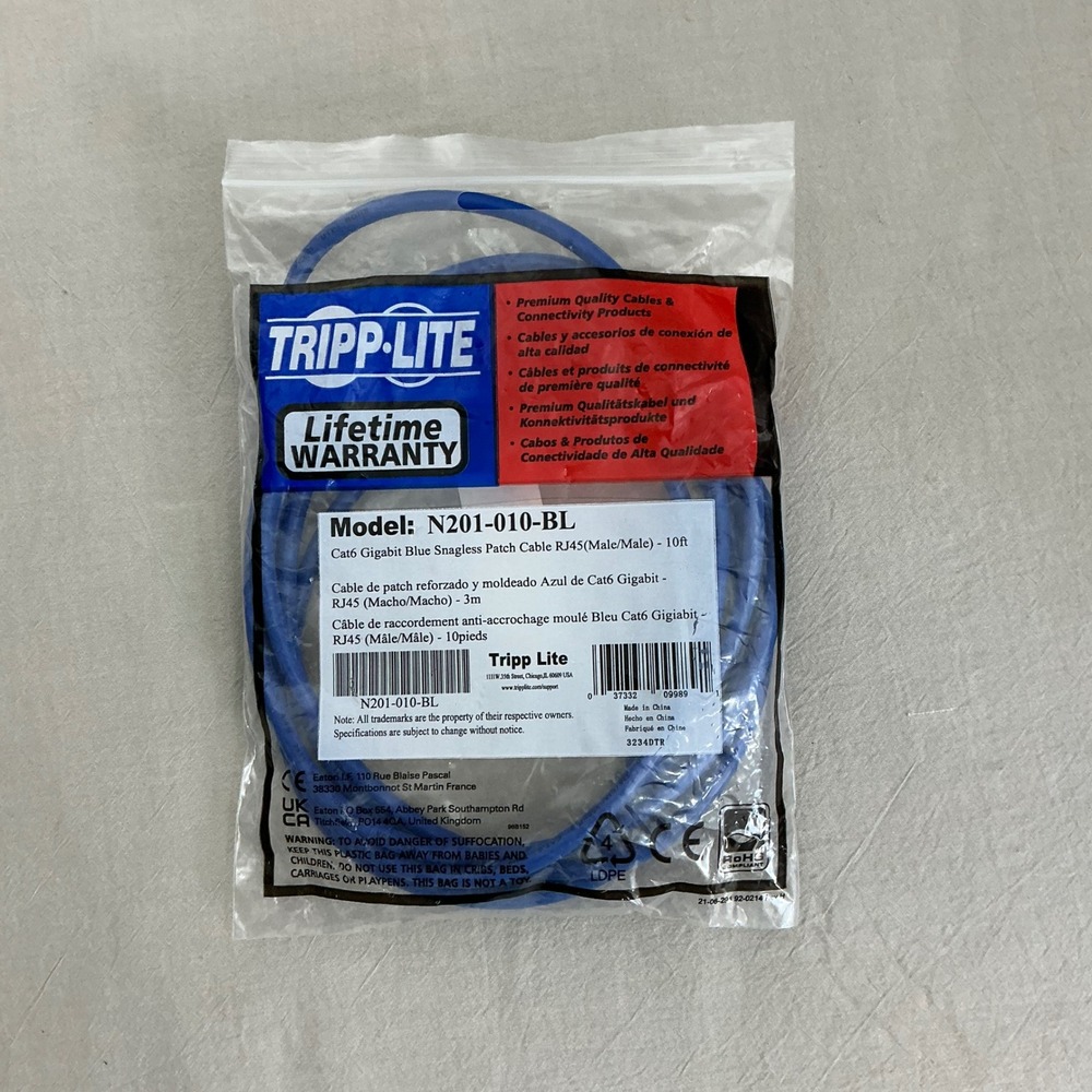 Tripp Lite N201-010-BL Cat6 Gigabit Blue Snagless Patch‎ Cable RJ45 10ft 3m